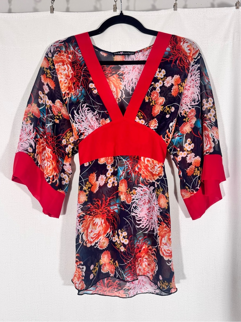 Love Squared Y2K Floral Sheer Kimono Blouse